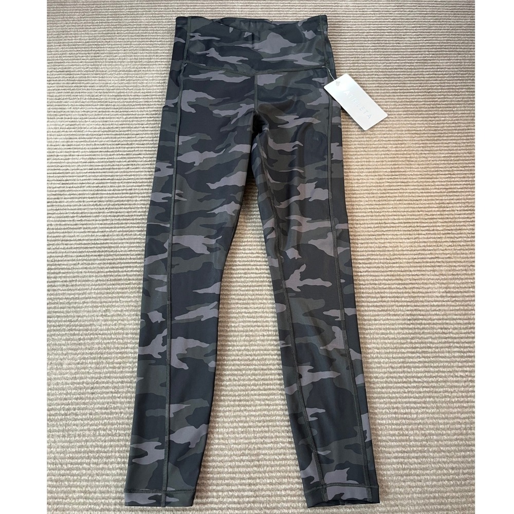 Athleta Ultimate Camo 7/8‎ Tight Leggings XS Charcoal Grey High Rise Pockets NEW